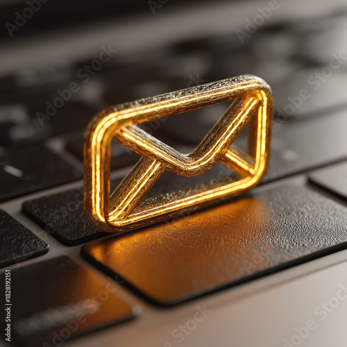 Golden email icon on keyboard symbolizing digital communication concept
