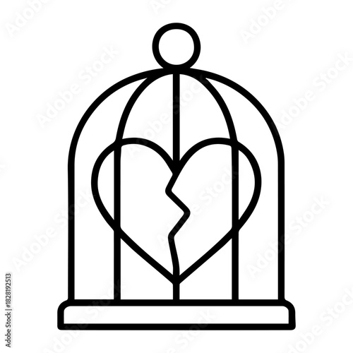 heart in a cage vector line icon on a white background Vector line icon on a white background