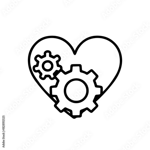 heart with gears vector line icon on a white background Vector line icon on a white background