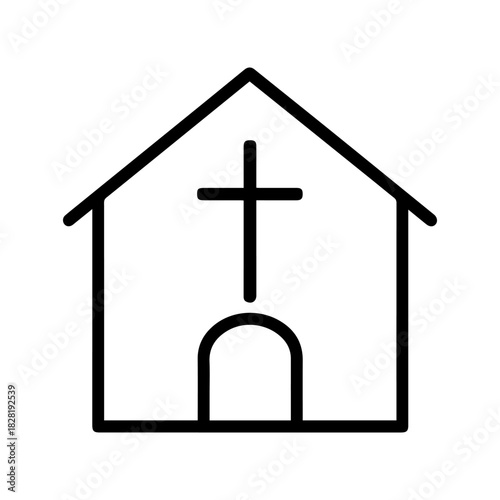 house with a cross vector line icon on a white background Vector line icon on a white background