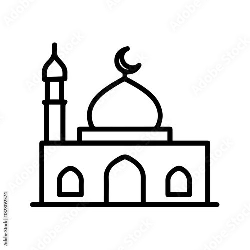 mosque vector line icon on a white background Vector line icon on a white background