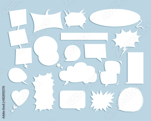 Set of speech bubbles in various shapes. Vector illustration for communication themes, chat icon, comic elements, and dialog frames.