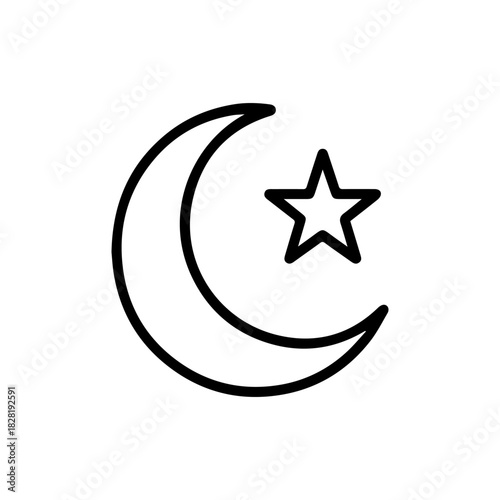crescent moon and star vector line icon on a white background Vector line icon on a white background