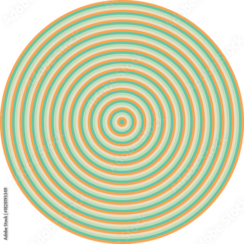 Visual effect created by pale orange, teal, green and beige circles getting progressively smaller