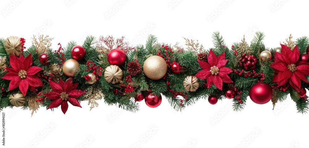 Naklejka premium PNG Festive garland with red ornaments.