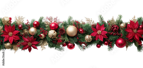 PNG Festive garland with red ornaments.