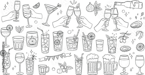 Beverage and drink doodle collection for celebration