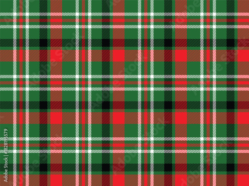Christmas tartan plaid seamless pattern, green red white festive holiday check seamless background. Ideal for Christmas gift wrap, winter crafts, seasonal textiles and digital designs