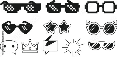 Collection of pixelated and stylish glasses meme icons