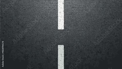 Clean vector-style road texture featuring a straight dashed white center line on dark asphalt. Minimal, high-detail pattern ideal for transportation graphics, backgrounds, road signs, and map design.