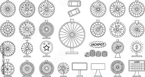 Fortune wheel, casino, jackpot, game, gamble line art