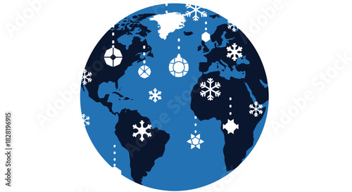 Global Holiday Season Earth Globe Decorated with Festive Christmas Ornaments