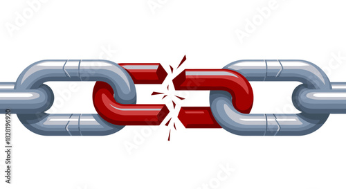 Broken Chain Link Symbol of Weakness, Failure, and Interruption in Connection