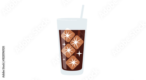 Refreshing Iced Coffee with Ice Cubes and Straw Illustration