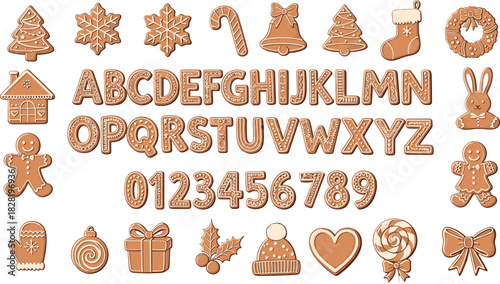 Gingerbread alphabet numbers and festive holiday cookies