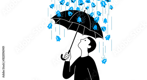 Under the Notification Rainfall Man Sheltering from Information Overload with an Umbrella