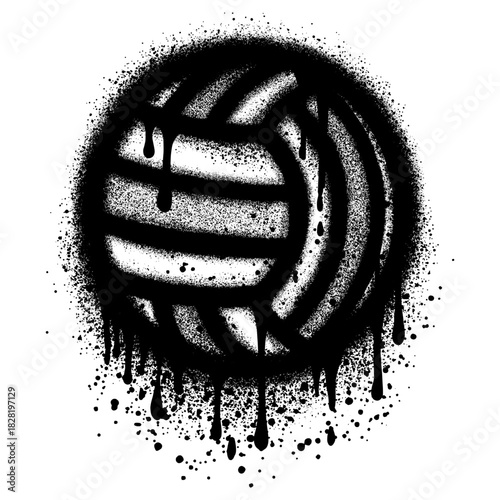Volleyball ball in graffiti style with black spray paint