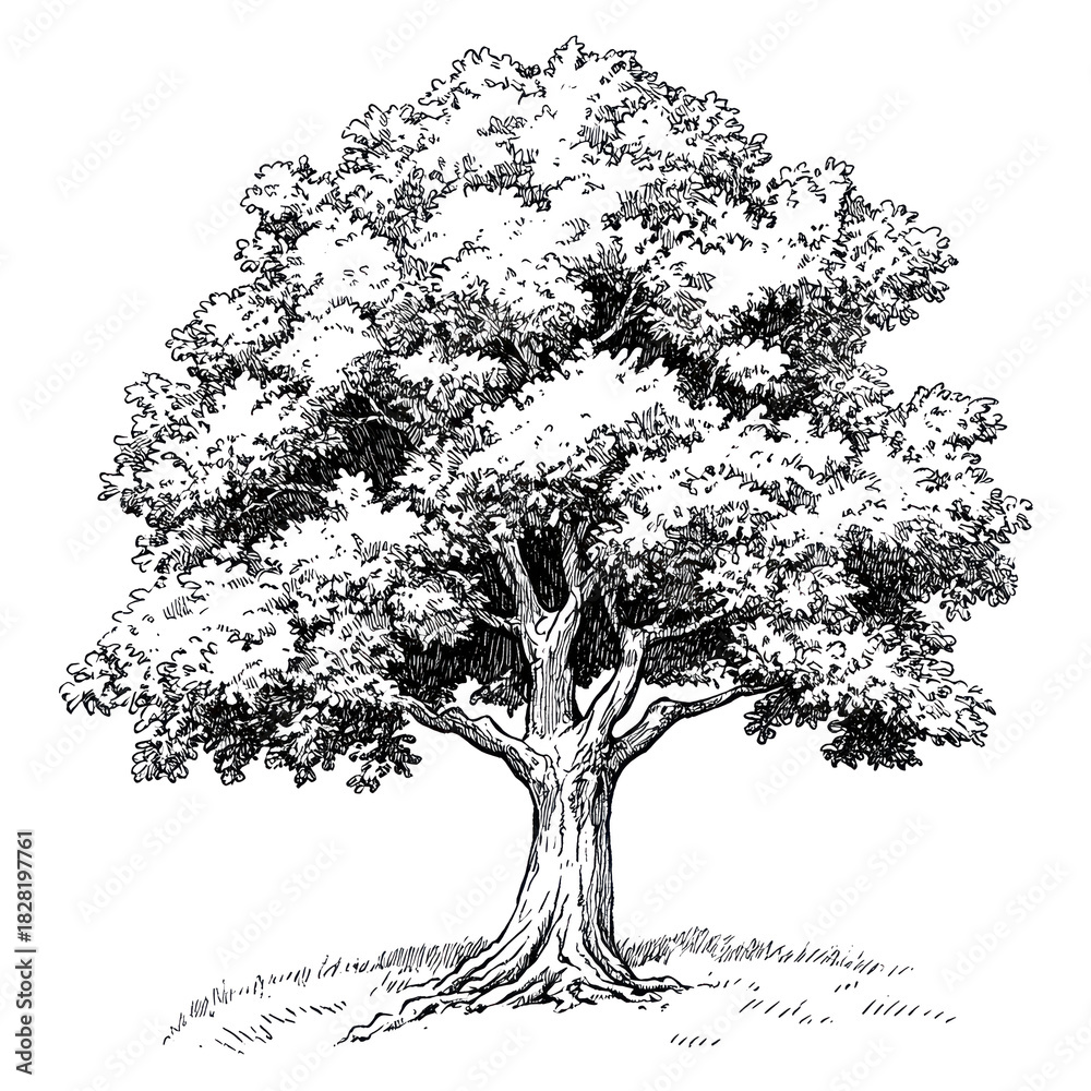 Fototapeta premium PNG Oak tree art drawing sketch.