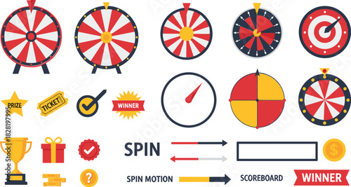 Lucky spin wheel, game, prize and winner element kit