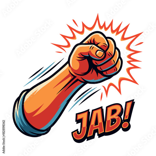 Punch of Action: A dynamic illustration captures a forceful fist delivering a jab, radiating energy and impact. conveying strength, determination, and action.