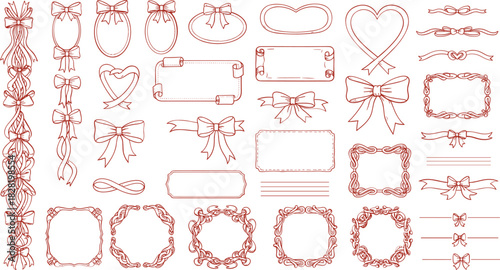 Sketchy bows, ribbons, heart and frames collection set