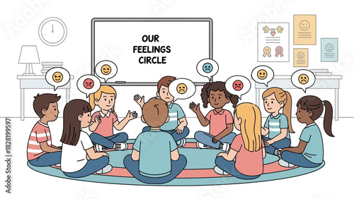 Our Feelings Circle Children Sharing Emotions in a Classroom Discussion