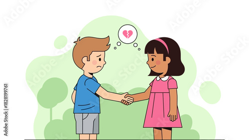 Friendship, empathy, and support offered to a sad child with a broken heart