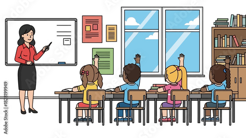 Classroom learning Teacher instructing students, showcasing education, and fostering knowledge development, lessons