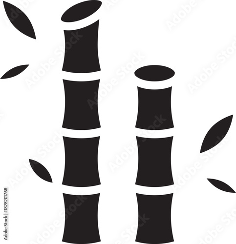 Monochrome bamboo vector illustration featuring clean stalks and leaves. Ideal for nature icons, organic design elements, and botanical decorative graphics.