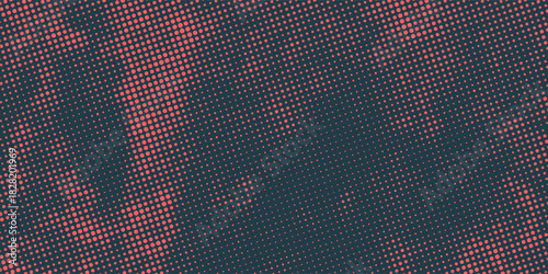 Vector Halftone Pattern Smooth Curved Border Red Blue Abstract Background. Dots Rounded Squares Blurry Pattern Pop Art Design Texture.