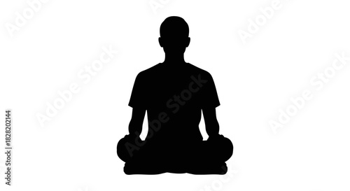 A black silhouette of a person sitting in a meditative or yoga pose on a white background