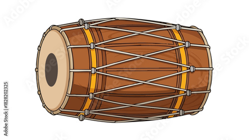 Traditional Dhol drum closeup with wooden design and beautiful texture  