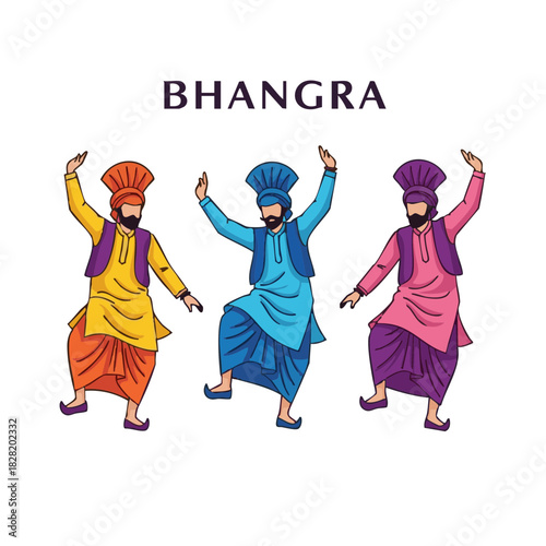Men dancing bhangra in colorful traditional outfits celebrating Lohri  