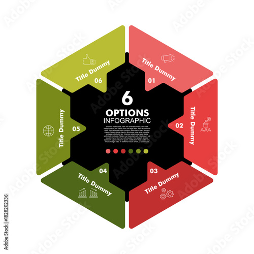 Venn diagram Infographic circular with 6 options. hexagon chart analytics, data visualization and presentation. Infographic 6 Step.	