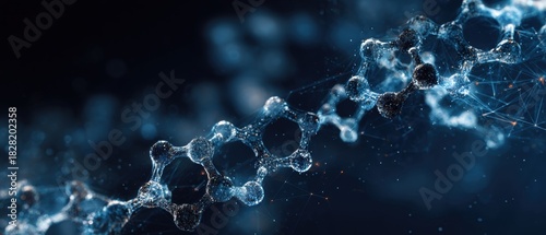 High-Tech Abstract DNA Molecular Structure with Glowing Particles and Network Connections