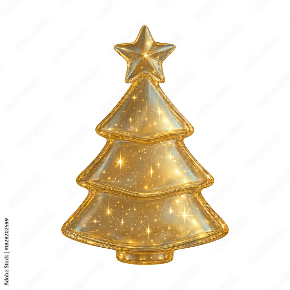 Obraz premium PNG Golden sparkling Christmas tree illustration.