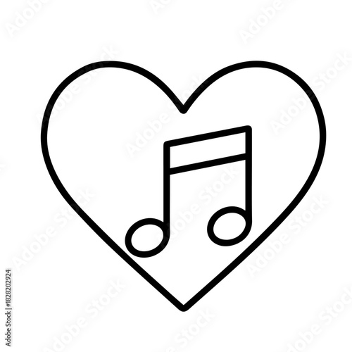heart with a note vector line icon on a white background Vector line icon on a white background