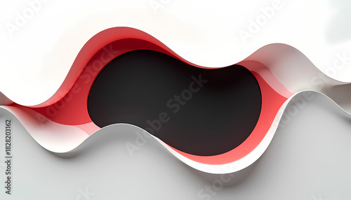 Minimalist High-Contrast Abstract Design with Symmetric Black Shape and Flowing Red Borders