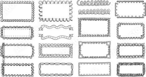 Artistic hand-drawn decorative frames and borders set