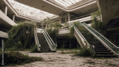 Abandoned Shopping Mall Engulfed by Nature's Embrace
