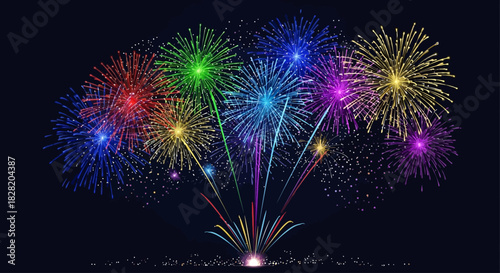 A vibrant display of colorful fireworks exploding in the night sky, illuminating the darkness with brilliant bursts of light.