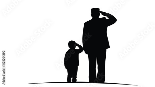 Father and son in silhouette salute with pride, honoring tradition and legacy.