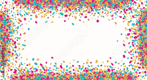 Colorful confetti frame on white background, festive border.