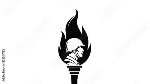 Symbol of courage and remembrance featuring a soldier's profile on a flaming torch