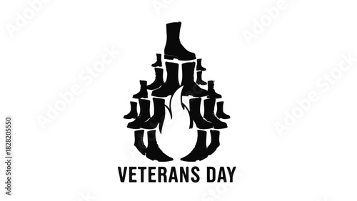 Tribute to veterans, a symbol of sacrifice and honor, with boots forming a flame.