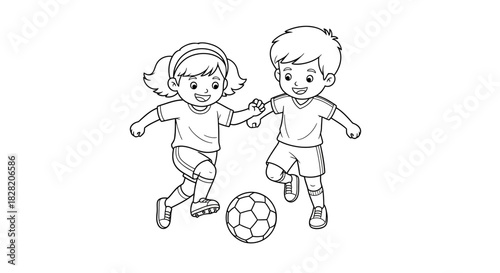 Enthusiastic Children Playing Soccer Educational Teamwork Coloring Page_transparent.svg