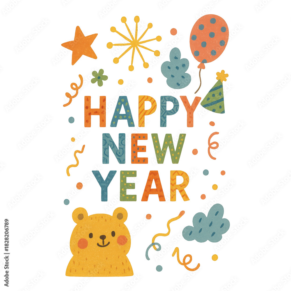 Naklejka premium PNG Colorful festive New Year design.