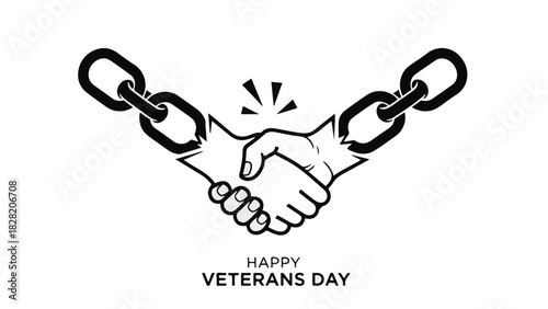 Symbolic handshake between two hands, breaking chains for freedom and unity.