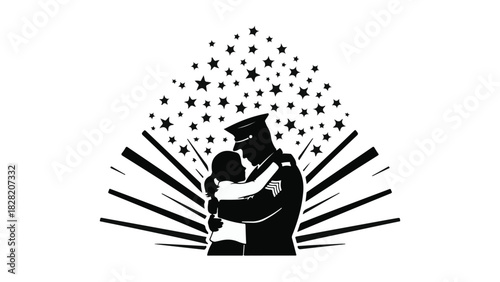 Happy person celebrating success with stars and lines, joyful and triumphant in modern illustration style