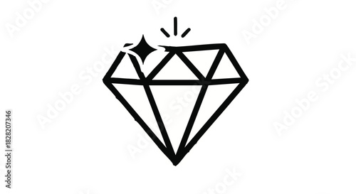 Brilliant diamond gemstone vector icon in black and white